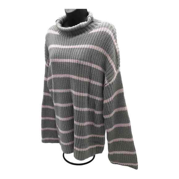 Caslon Womens Medium Sweater Gray Pink Stripe Mock Neck Chunky Knit NWT - Picture 11 of 16